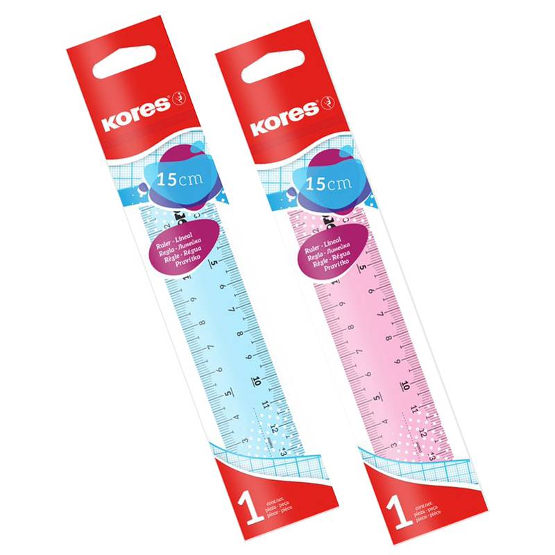 Kores Flachlineal, 150 mm, transparent, farbig sortiert