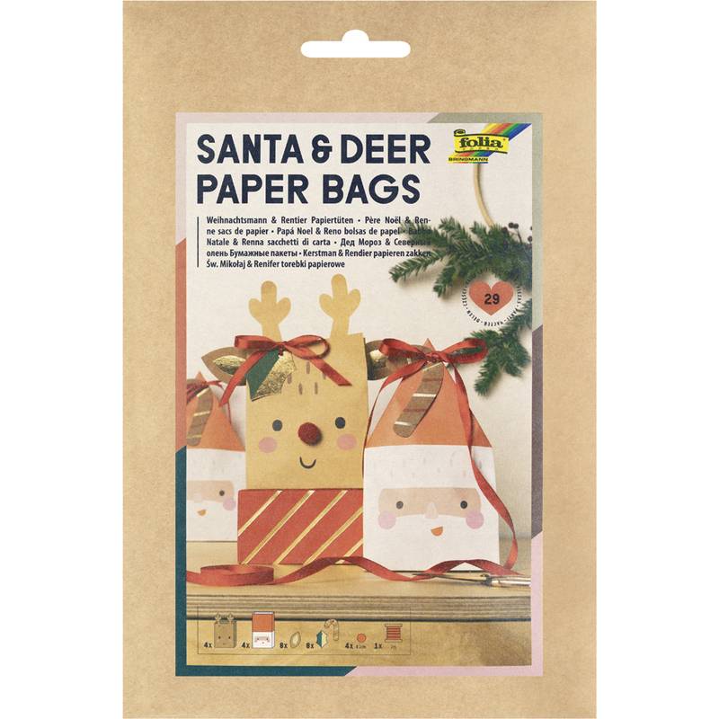 folia Weihnachts-Geschenktüten-Bastelset "Santa & Deer"