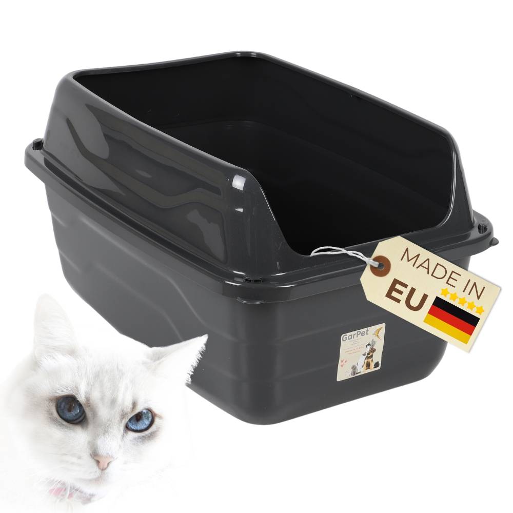 Katzenklo mit hohem Rand Schwarz Katzentoilette XXL Katzenklo offen hoher Rand Katzenklo ohne Deckel Extra Hoch 56x40x30 cm Anthrazit