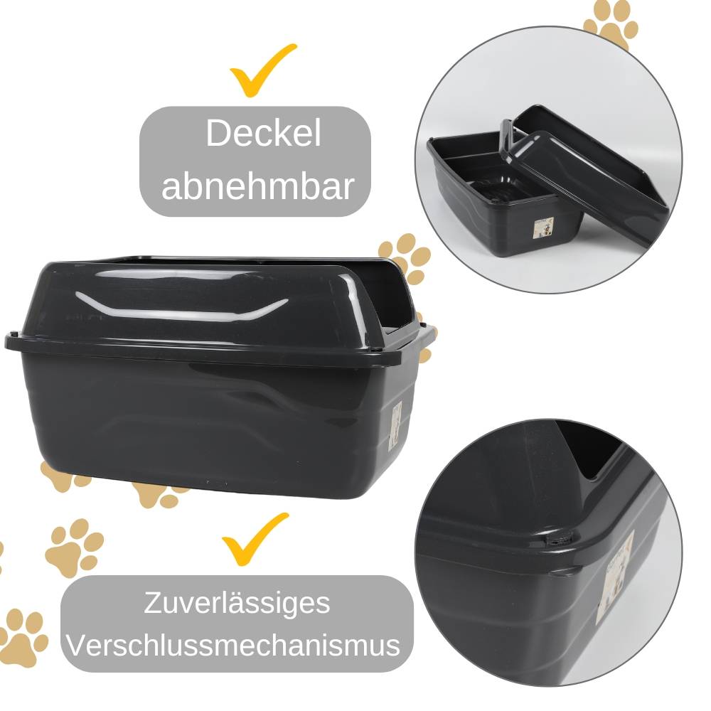 Katzenklo mit hohem Rand Schwarz Katzentoilette XXL Katzenklo offen hoher Rand Katzenklo ohne Deckel Extra Hoch 56x40x30 cm Anthrazit