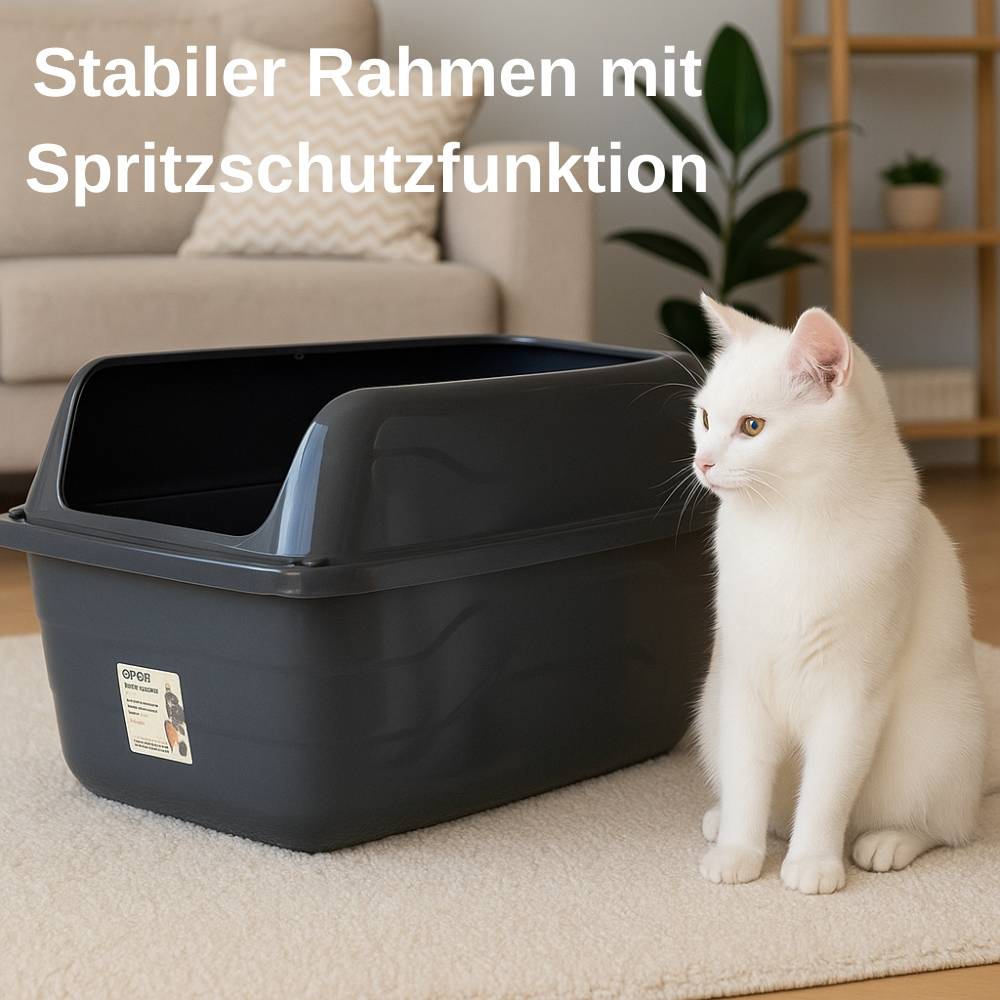 Katzenklo mit hohem Rand Schwarz Katzentoilette XXL Katzenklo offen hoher Rand Katzenklo ohne Deckel Extra Hoch 56x40x30 cm Anthrazit