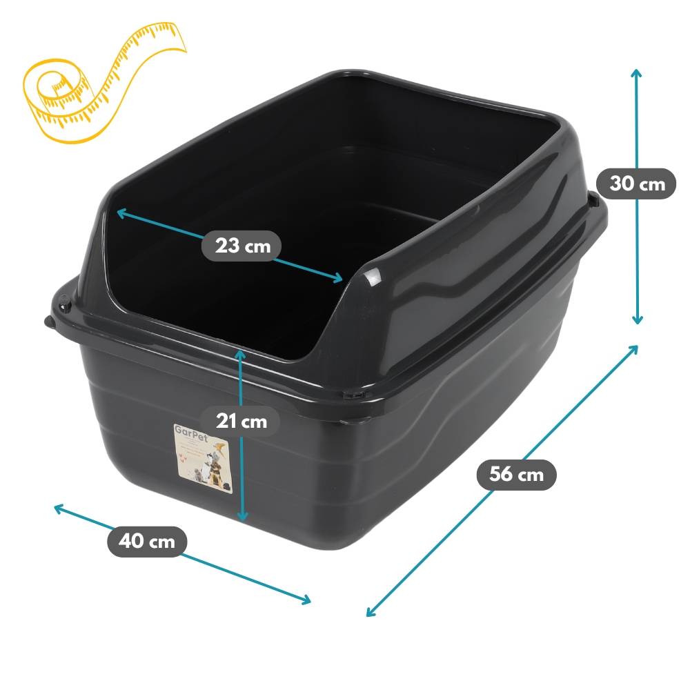 Katzenklo mit hohem Rand Schwarz Katzentoilette XXL Katzenklo offen hoher Rand Katzenklo ohne Deckel Extra Hoch 56x40x30 cm Anthrazit