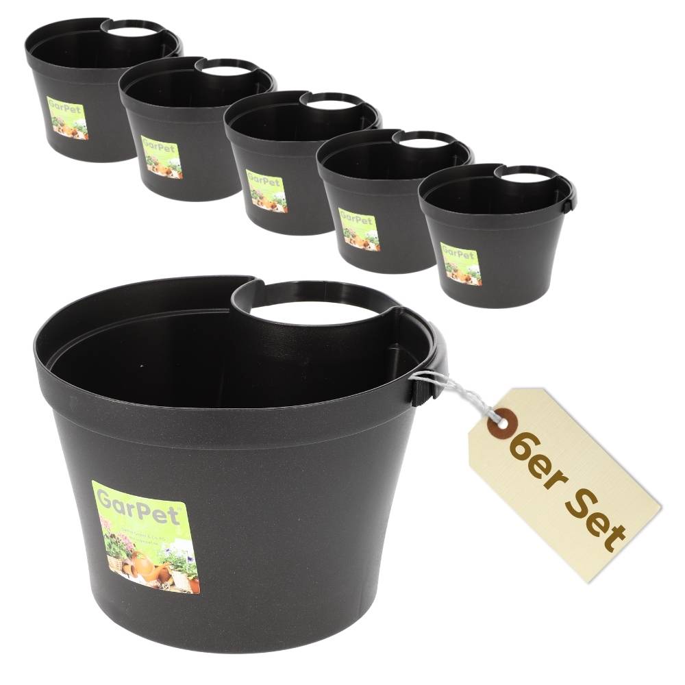 6er Set Fallrohr Blumentopf Fallrohr Blumentopf für Regenrohr Regenrinne Säule Pfosten Abflussrohr Hängetopf Pflanztopf Pflanzgefäß Anthrazit 22x