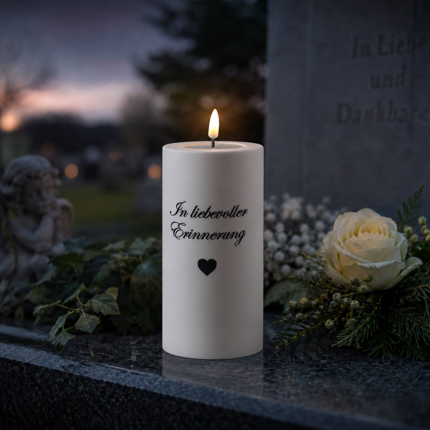 LED Grabkerze mit Schriftzug Deluxe Grablicht Trauerkerze Friedhofkerze H: 15cm