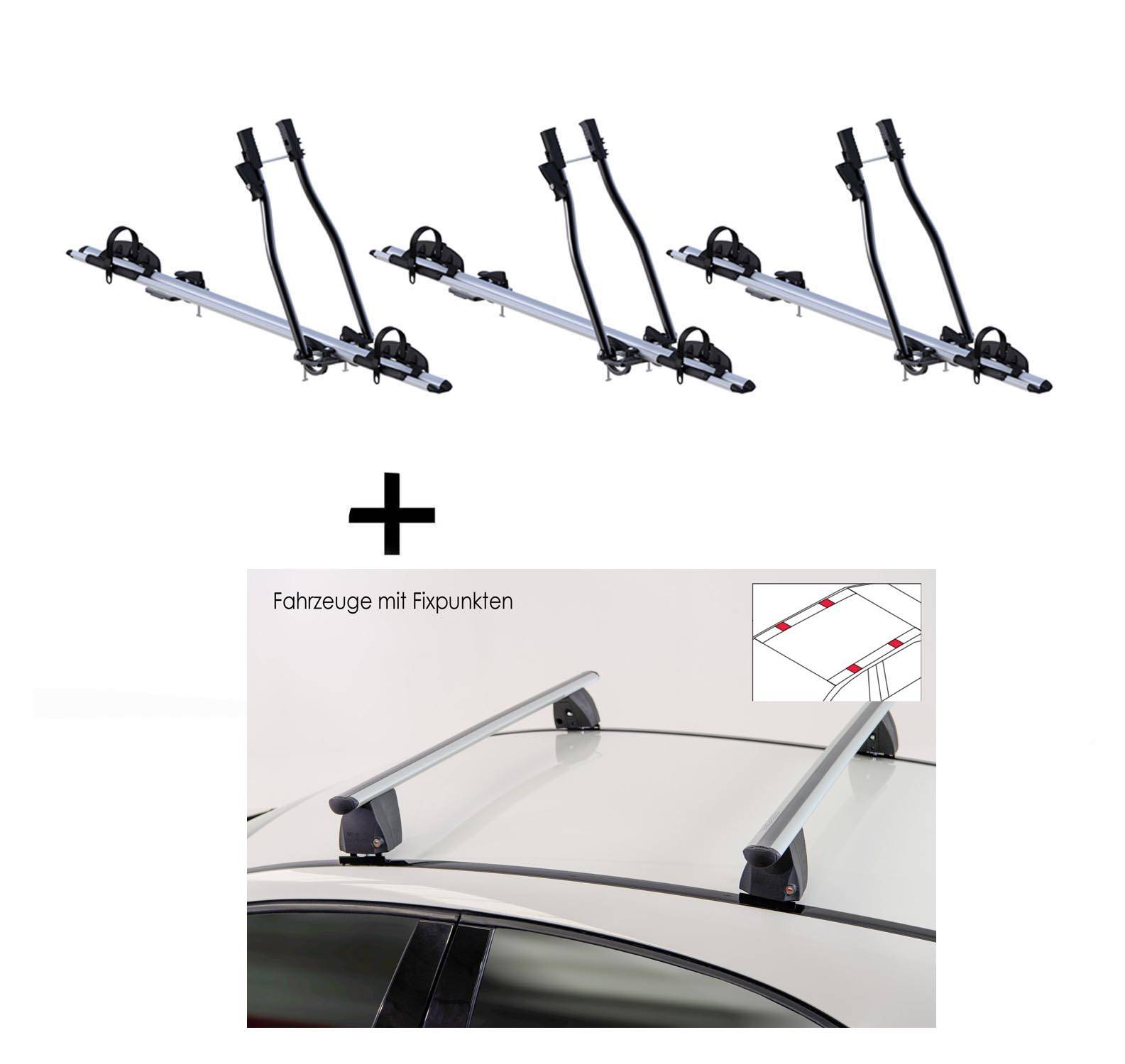 3x Fahrradträger SAGITTAR + Dachträger VDP Delta kompatibel mit für Mercedes CLS (C218) (4 Türer) ab 2010