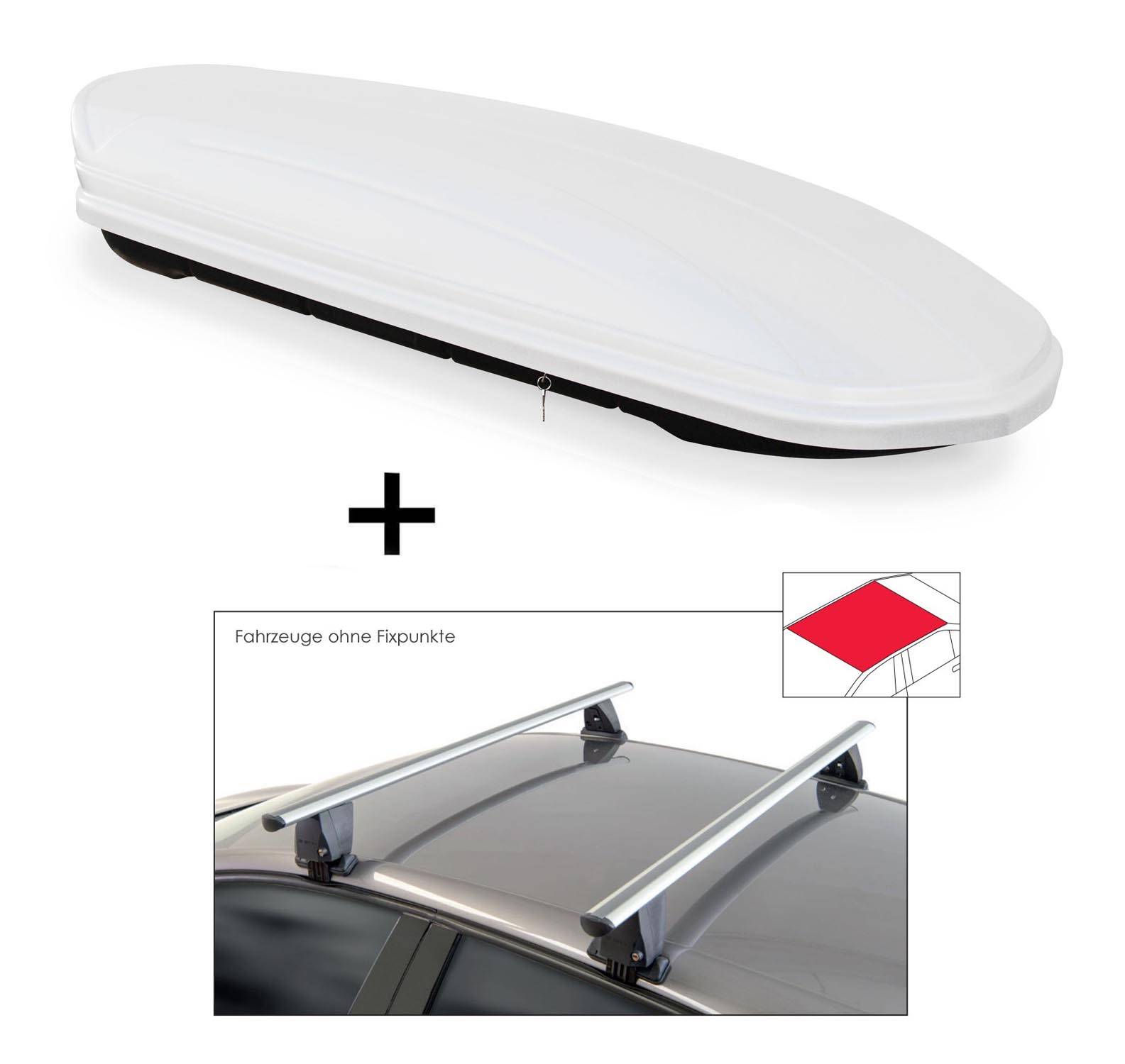 Dachbox VDPMAA460 460 Liter weiß abschließbar + Dachträger VDP Delta kompatibel mit für Honda Insight II (5 Türer) 2009-2014