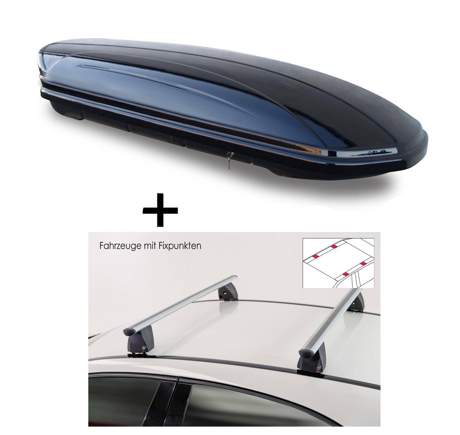 Dachbox VDPMAA580 580 Liter abschließbar schwarz + Dachträger VDP Delta kompatibel mit Infiniti Q30 (5 Türer) 2015-2019