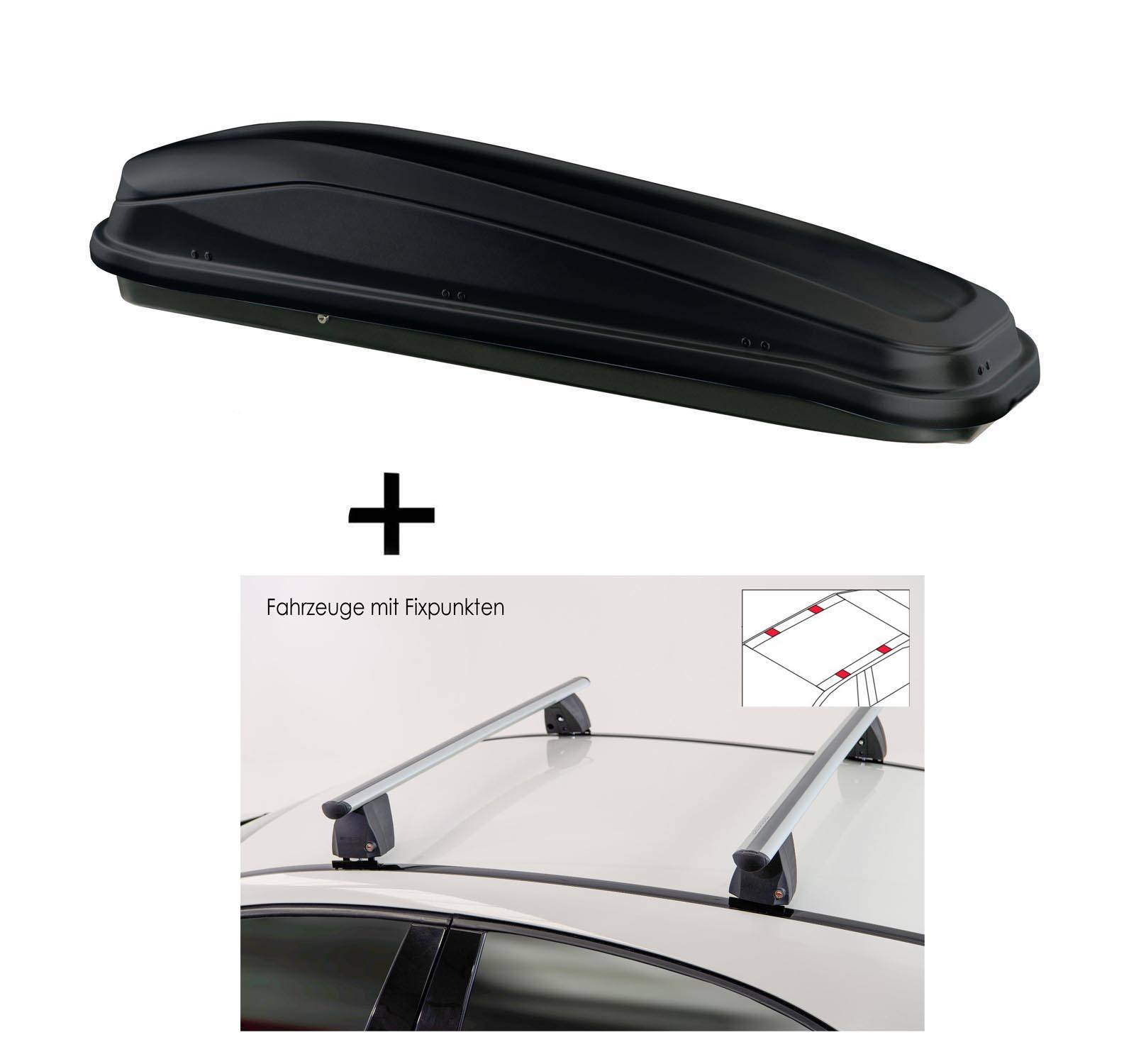 Dachbox JUEASY300 300 Liter schwarz + Dachträger VDP Delta kompatibel mit Bmw M2 (F87) Coupé (2 Türer) ab 2017