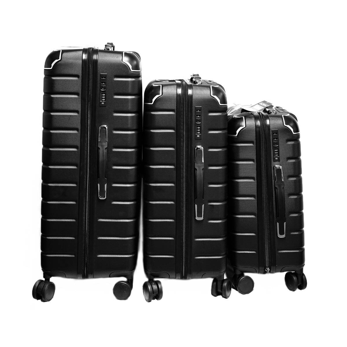 3 Tlg. Reisekoffer- Set mit 4 Räder 360° drehbar, Hartschale mit Kantenschutz Schwarz