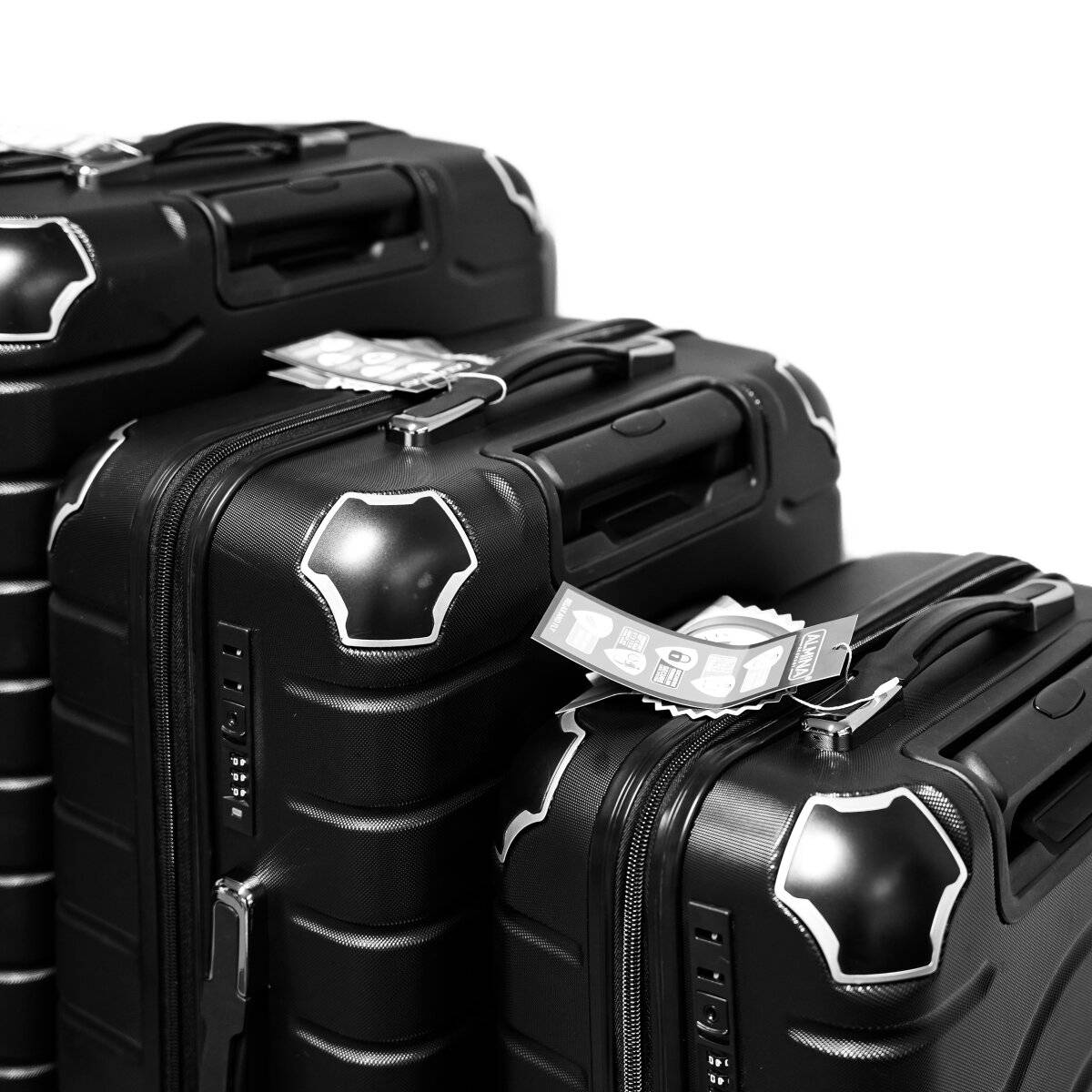 3 Tlg. Reisekoffer- Set mit 4 Räder 360° drehbar, Hartschale mit Kantenschutz Schwarz