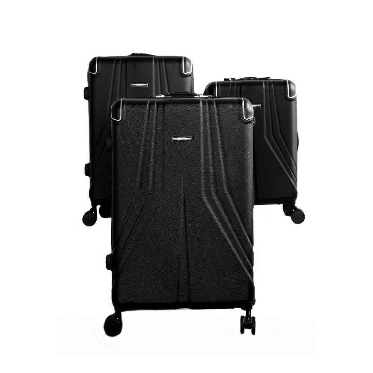 3 Tlg. Koffer-Set mit 4 Rädern Hartschale mit Kantenschutz 360° drehbar Schwarz