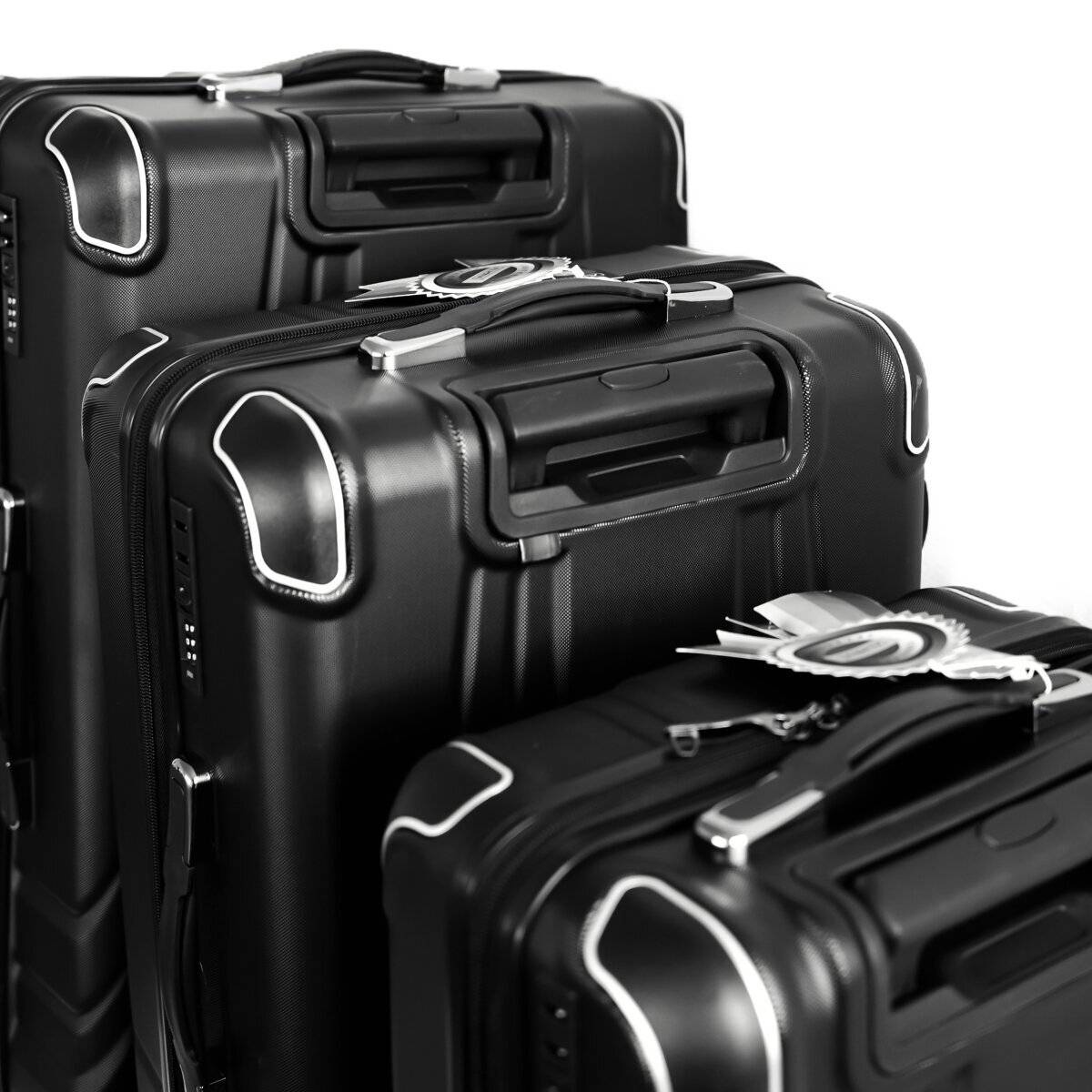 3 Tlg. Koffer-Set mit 4 Rädern Hartschale mit Kantenschutz 360° drehbar Schwarz