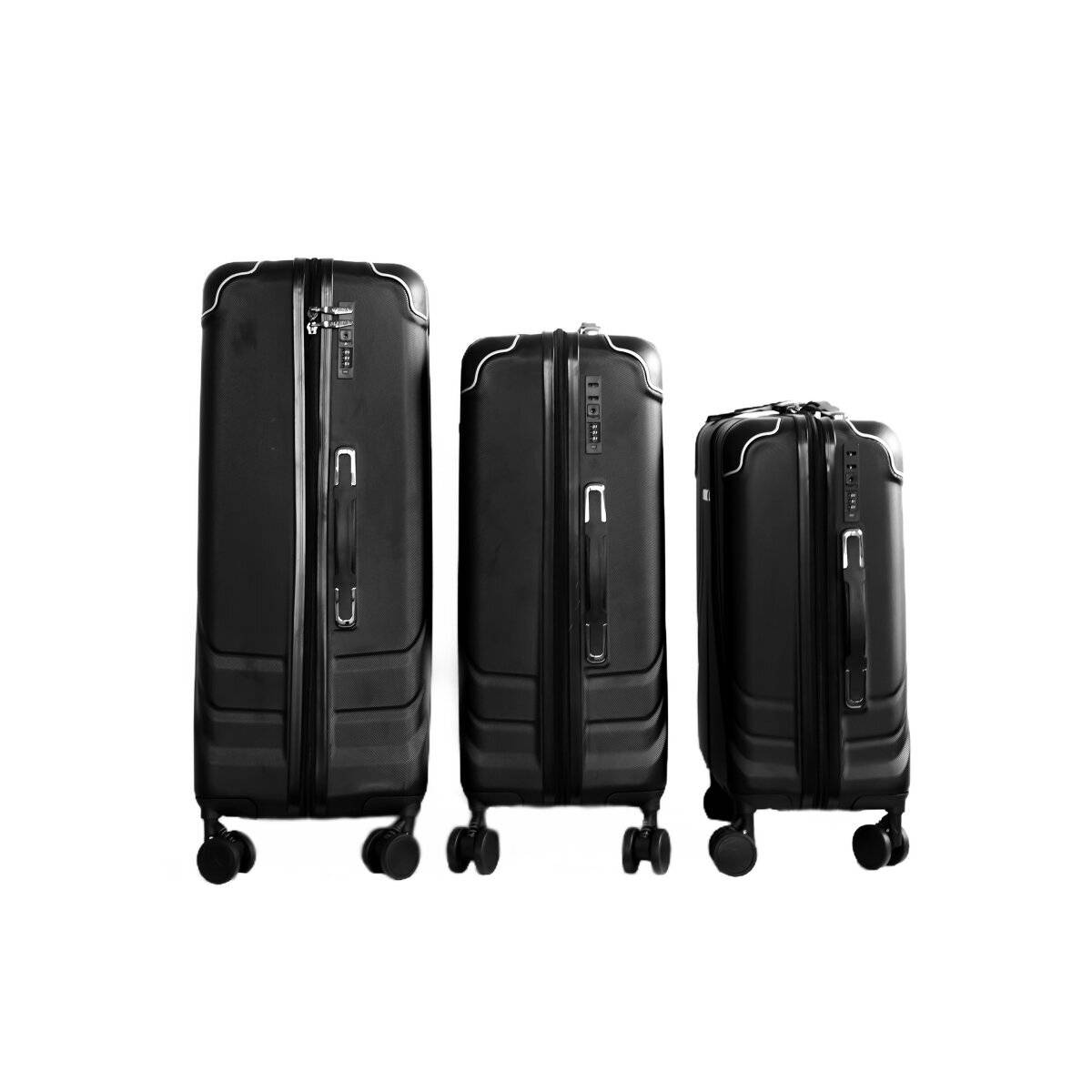 3 Tlg. Koffer-Set mit 4 Rädern Hartschale mit Kantenschutz 360° drehbar Schwarz