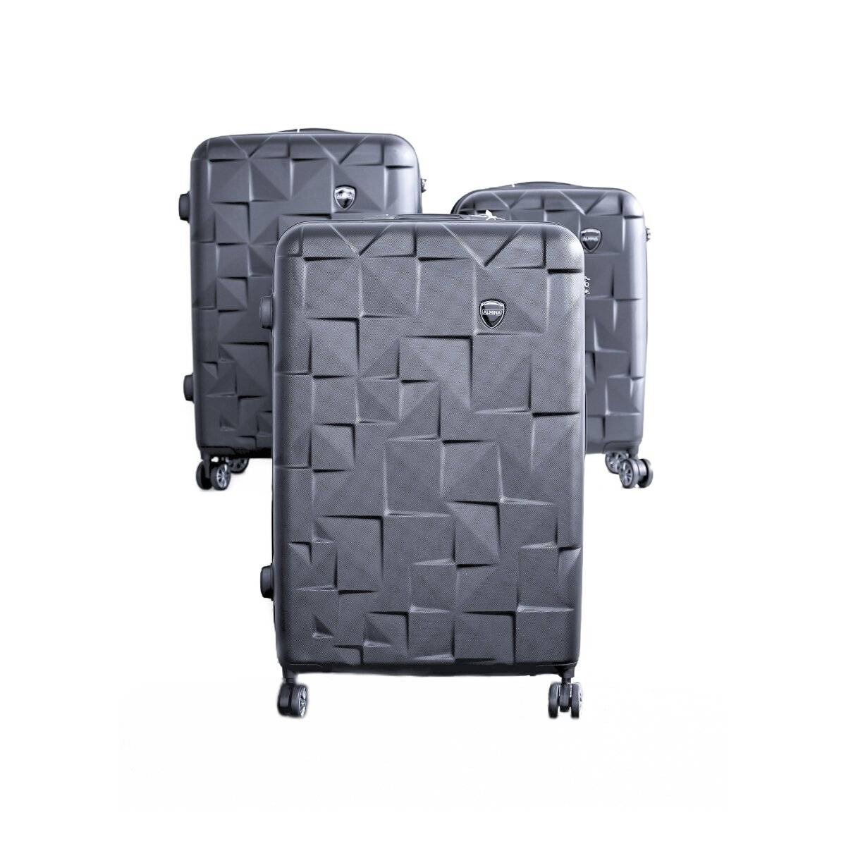 3 Tlg. Koffer-Set - ABS Hartschale mit 4 Rädern 360° drehbar Anthrazit