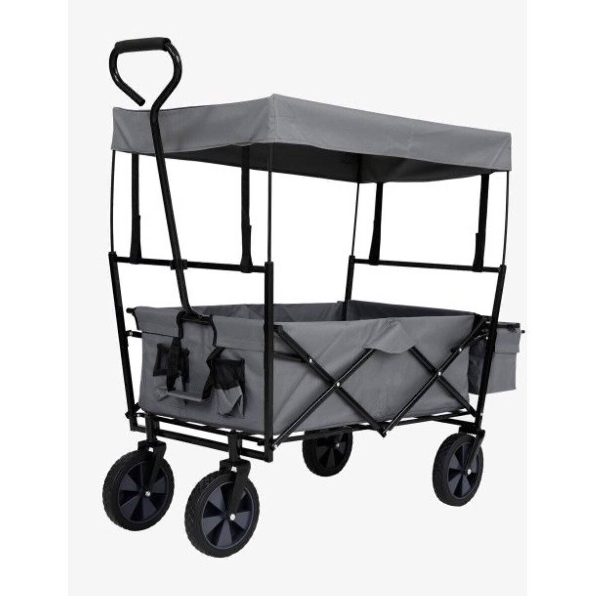 Faltbarer Bollerwagen mit Dach  70?kg Tragkraft, Teleskopgriff & Bremse