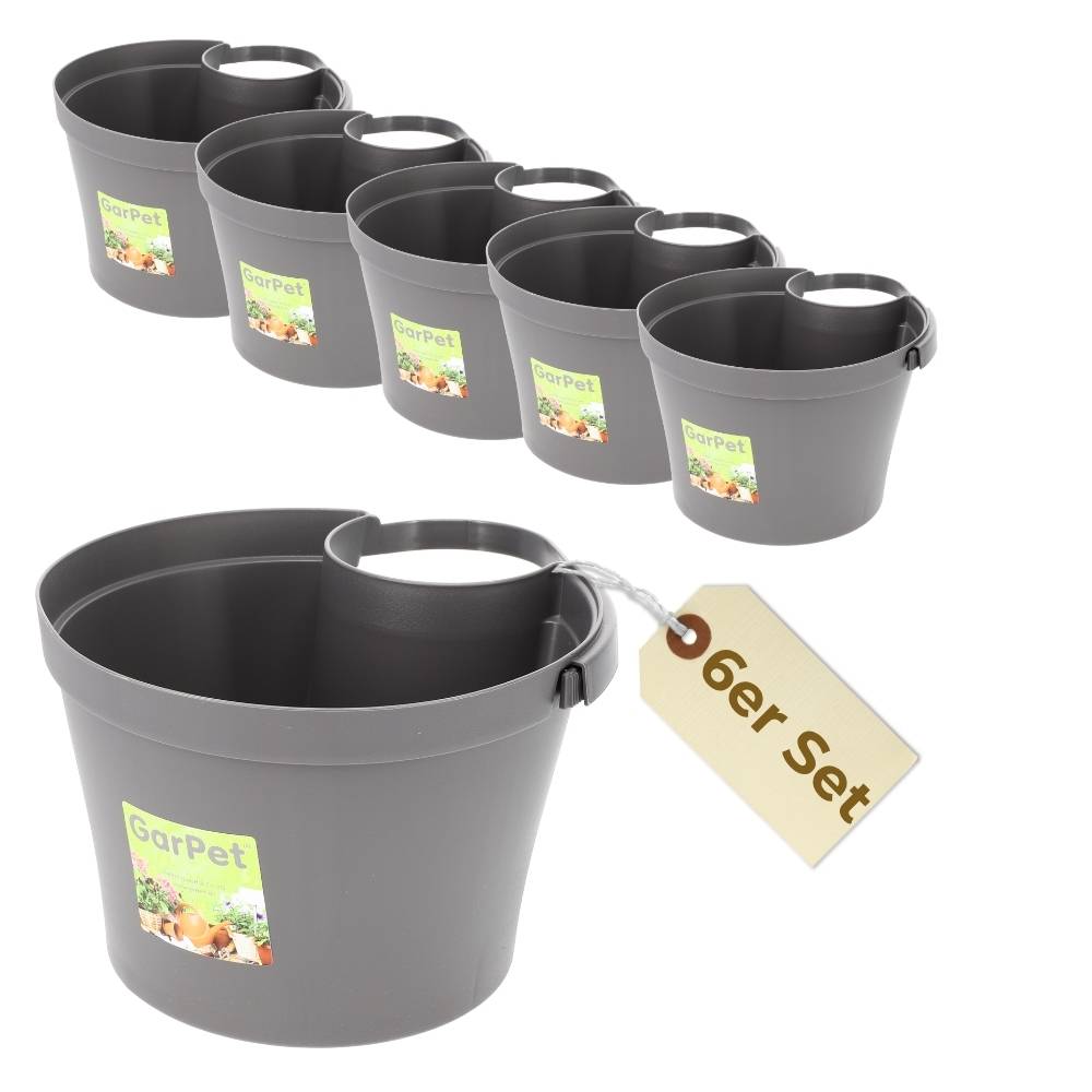 6er Set Fallrohr Blumentopf Fallrohr Blumentopf für Regenrohr Regenrinne Säule Pfosten Abflussrohr Hängetopf Pflanztopf Pflanzgefäß Grau 22x22x15