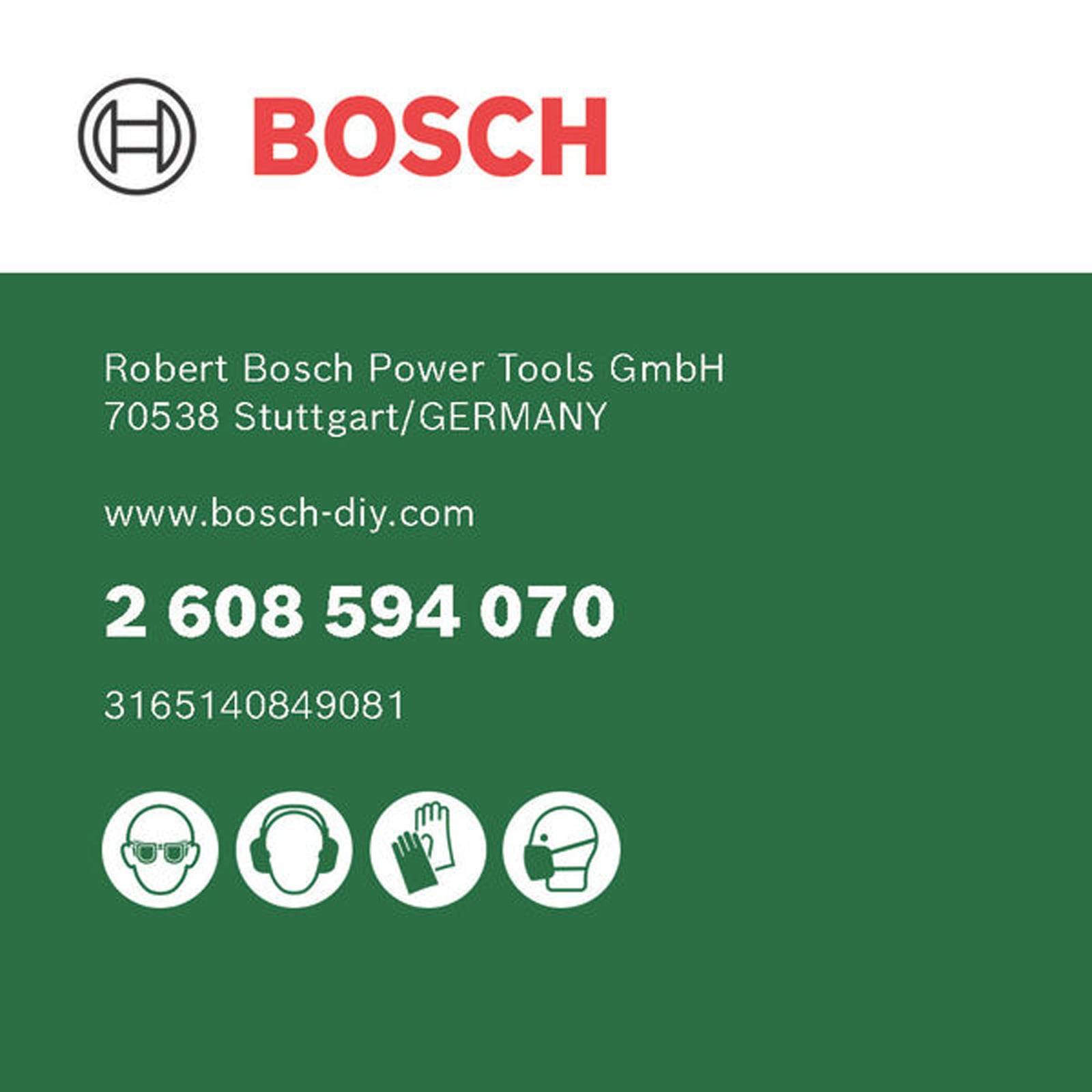 Bosch Visitenkarte mit Logo. Text: „Robert Bosch Power Tools GmbH, Stuttgart, Deutschland