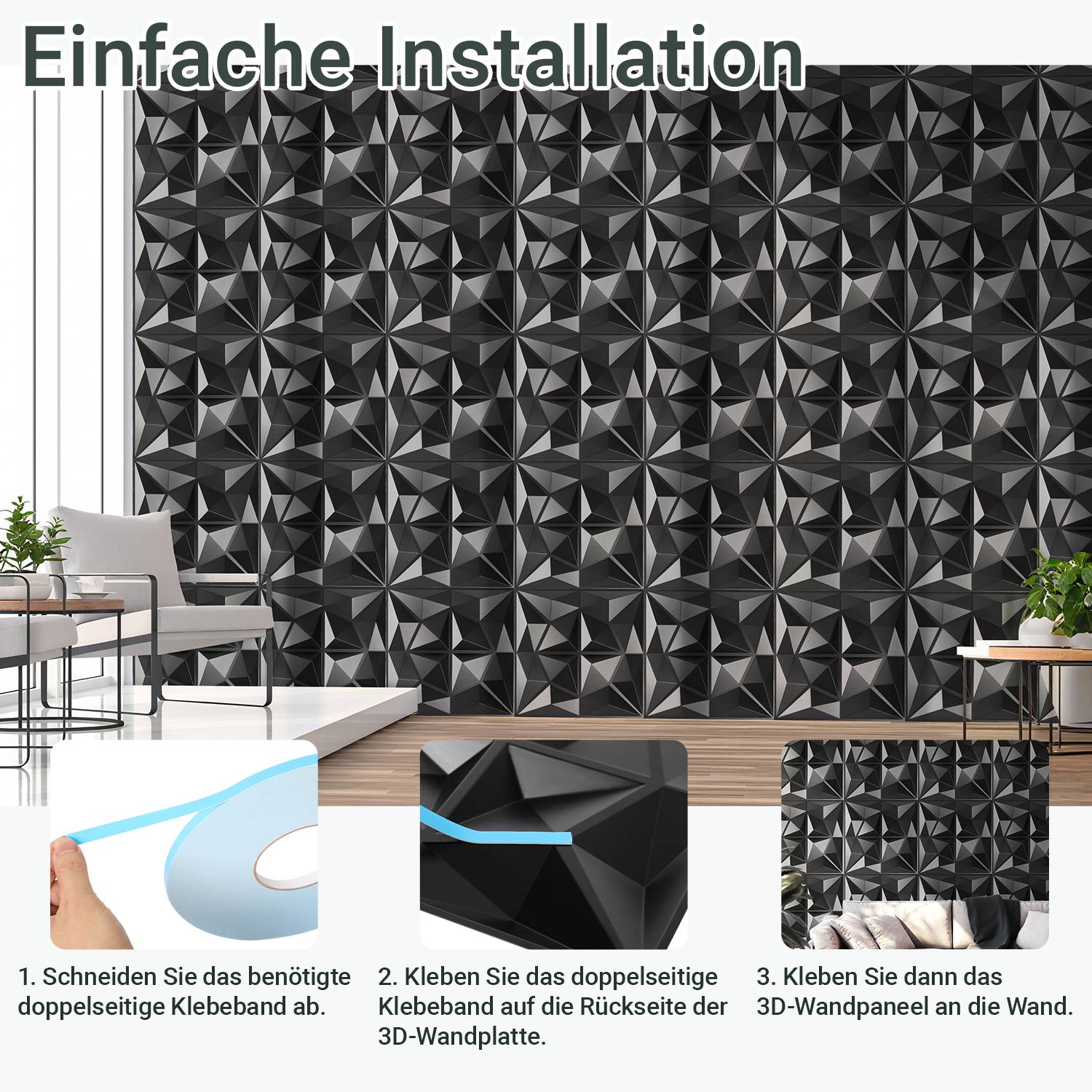 12pcs 3D Paneele Wandpaneele Polyvinylchlorid PVC – Verkleidung für Wand & Decke – 30x30cm (0,9 m²) – Leicht, Flexibel & Einfach zu Montieren