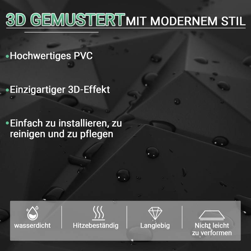 12pcs 3D Paneele Wandpaneele Polyvinylchlorid PVC – Verkleidung für Wand & Decke – 30x30cm (0,9 m²) – Leicht, Flexibel & Einfach zu Montieren