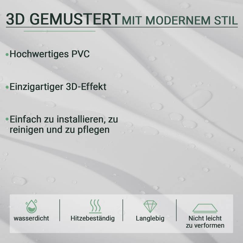 12pcs 3D Paneele Wandpaneele Polyvinylchlorid PVC – Verkleidung für Wand & Decke – 50x50cm (0,25 m²) Leicht, Flexibel & Einfach zu Montieren - W