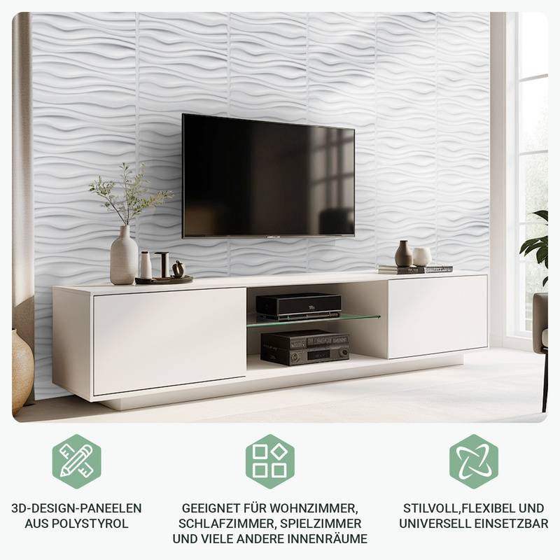 12pcs 3D Paneele Wandpaneele Polyvinylchlorid PVC – Verkleidung für Wand & Decke – 50x50cm (0,25 m²) Leicht, Flexibel & Einfach zu Montieren - W