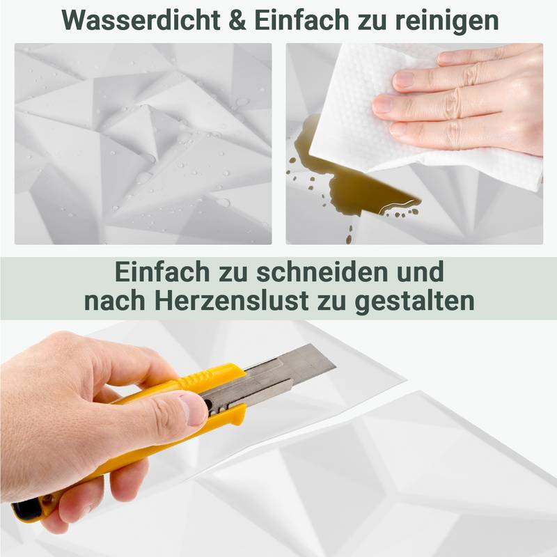 12pcs 3D Paneele Wandpaneele Polyvinylchlorid PVC – Verkleidung für Wand & Decke – 50x50cm (0,25 m²) – Leicht, Flexibel & Einfach zu Montiere