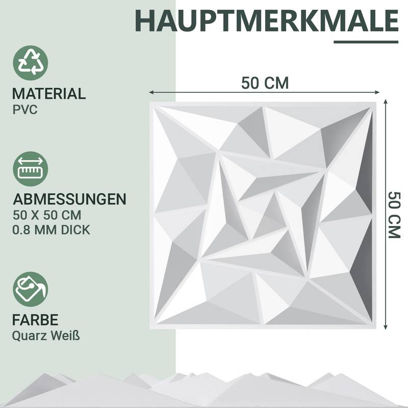 12pcs 3D Paneele Wandpaneele Polyvinylchlorid PVC – Verkleidung für Wand & Decke – 50x50cm (0,25 m²) – Leicht, Flexibel & Einfach zu Montiere