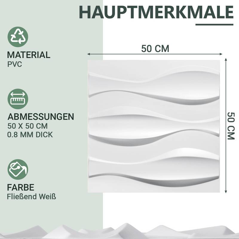 12pcs 3D Paneele Wandpaneele Polyvinylchlorid PVC – Verkleidung für Wand & Decke – 50x50 cm (0,25 m²) – Leicht, Flexibel & Einfach zu Montier