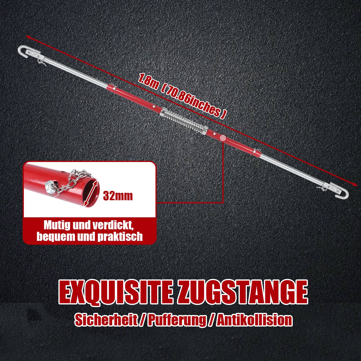 Abschleppstange Abschlepphilfe Schleppstange aus Stahl mit Warnfarbe 3 teilig 1.8m bis 2t