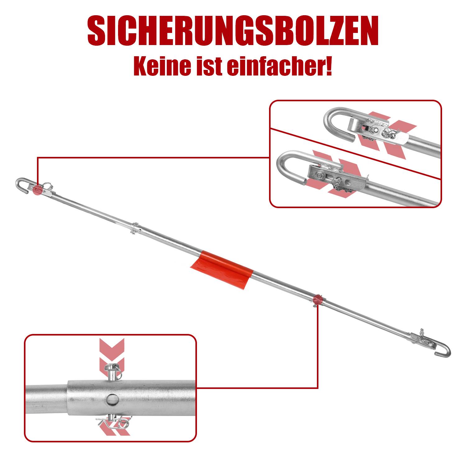 Abschleppstange Abschlepphilfe Schleppstange aus Stahl mit Fähnchen und Tasche bis 2 Tonnen Abschlepphilfe 3 teilig 1,8 m bis 2 t