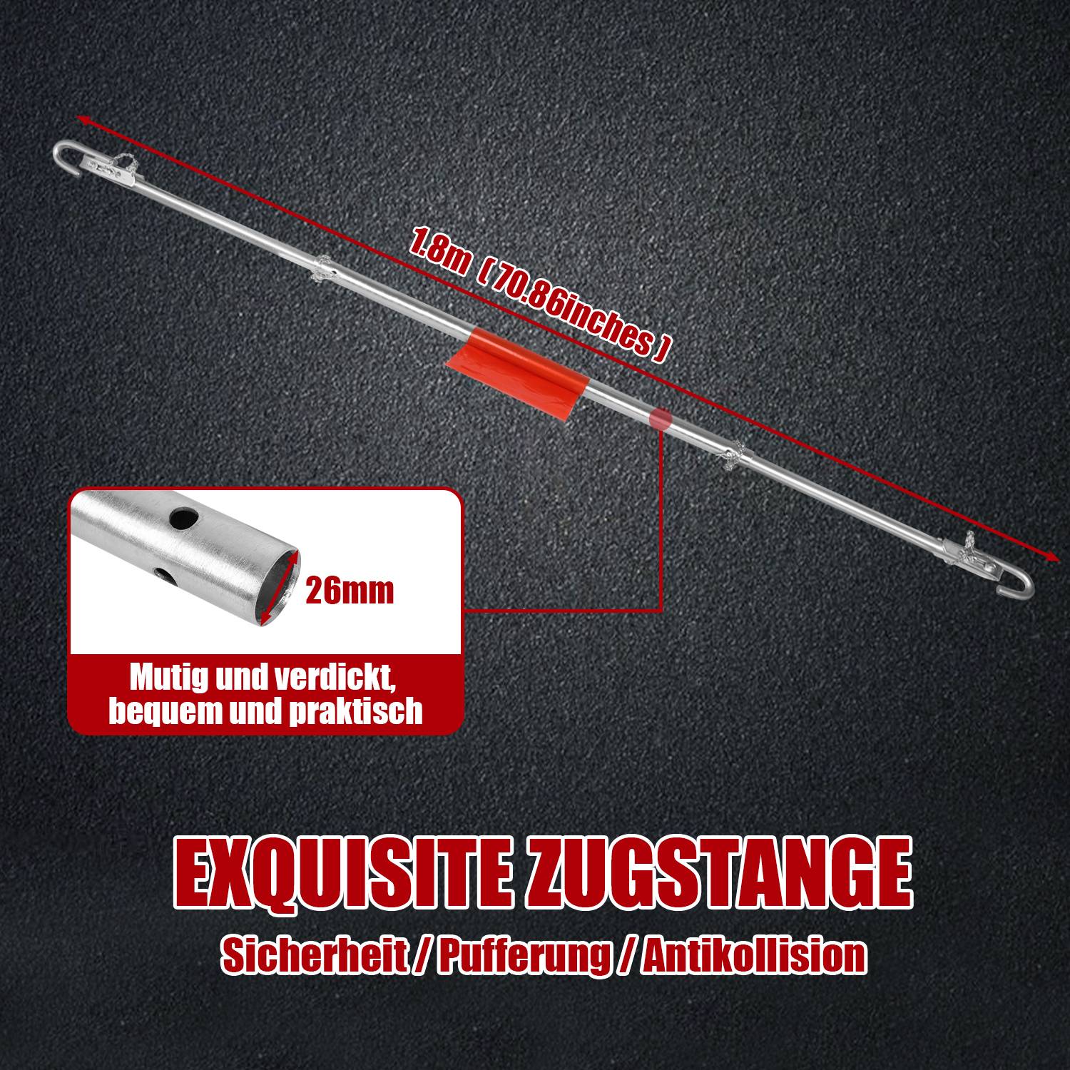 Abschleppstange Abschlepphilfe Schleppstange aus Stahl mit Fähnchen und Tasche bis 2 Tonnen Abschlepphilfe 3 teilig 1,8 m bis 2 t