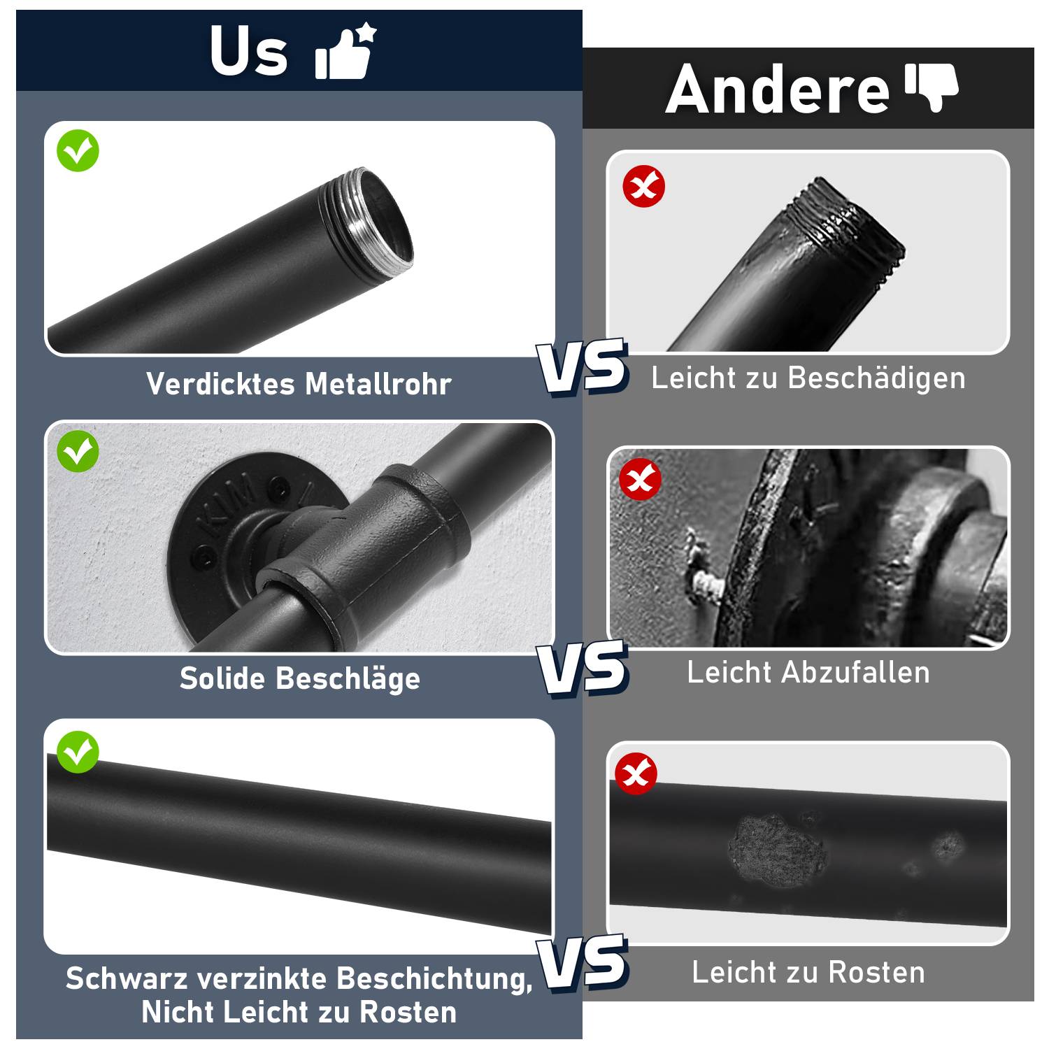 Handlauf, Geländer 150cm,Wandhalter,Treppengeländer mit Pfosten Brüstung Wandhalter Geländer und Handläufe