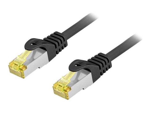 Zwei schwarze Ethernet-Kabel mit RJ45-Steckern auf weißem Hintergrund dargestellt.