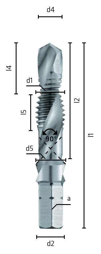 Alpen HSS Kombigewindebohrer mit 1/4"-Sechskantschaft für metrisches ISO-Gewinde DIN 13 / Gewinde-, Senk- und Schälwerkzeuge