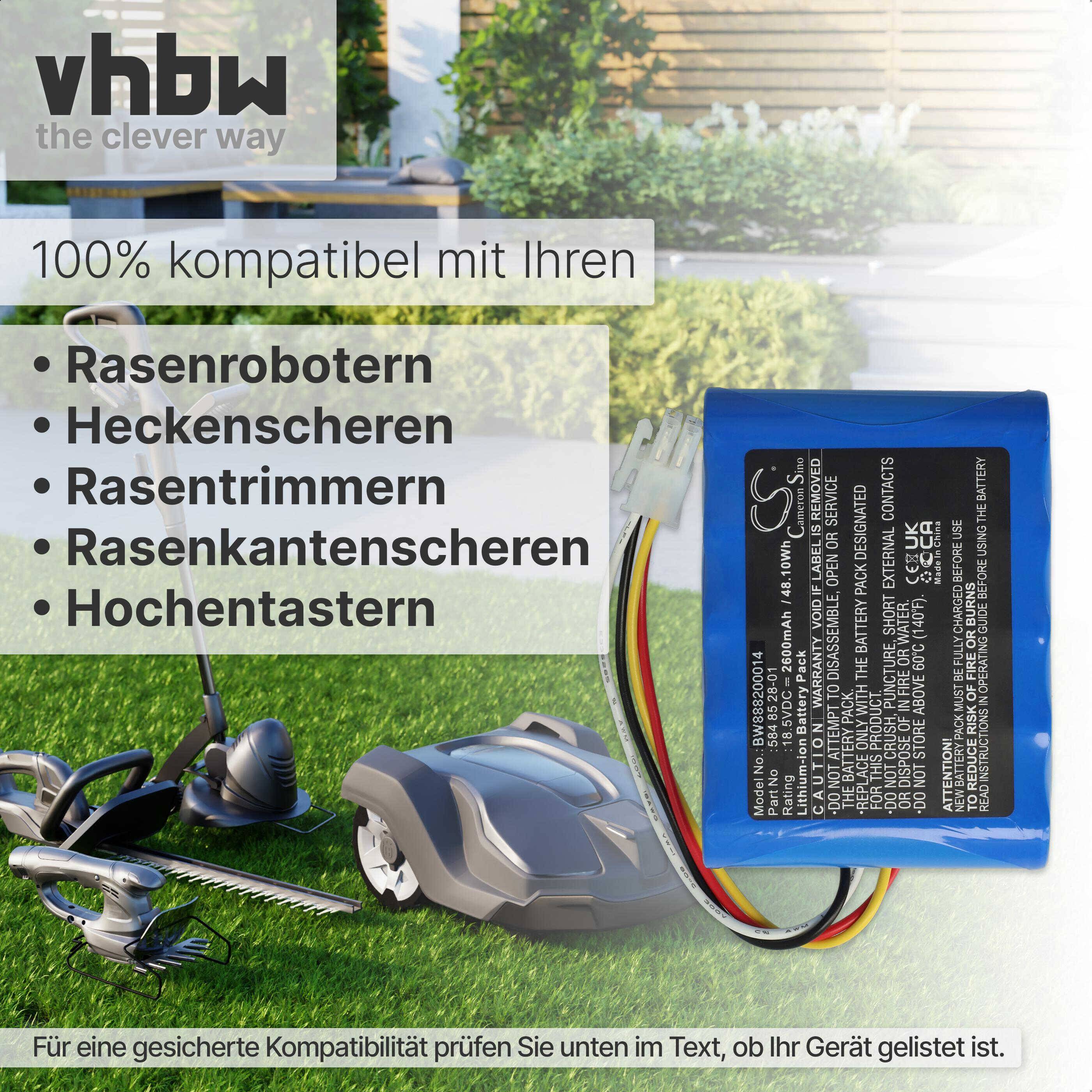 vhbw Akku kompatibel mit Gardena Sileno - R100Li, Sileno - R100LiC, Sileno City 250 15001 Rasenmäher (2600mAh 18,5V Li-Ion)
