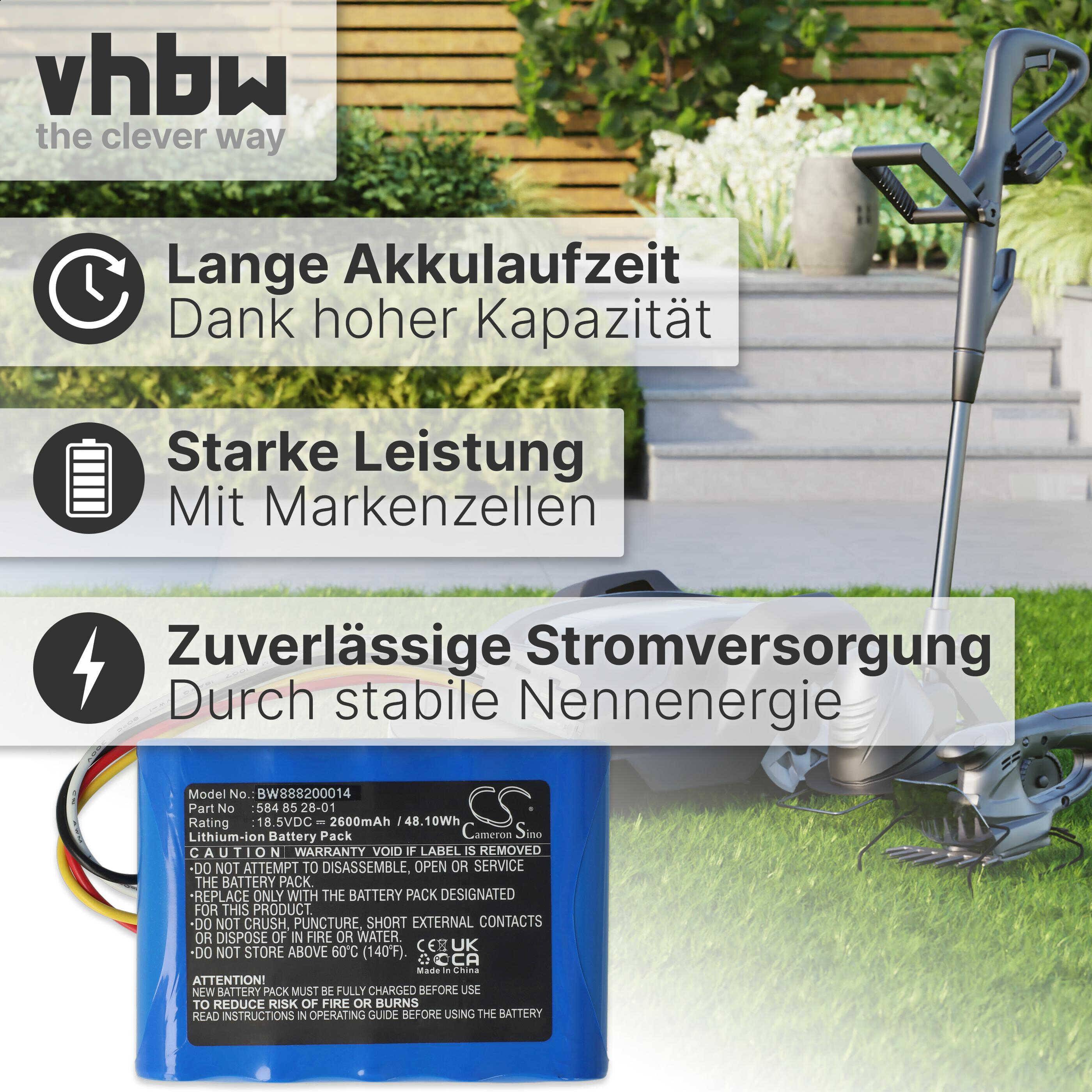 vhbw Akku kompatibel mit Gardena R160, R130LIC, R100LIC, Sileno, City, R160Li (2016-2018), R130Li, R100Li Rasenmäher (2600mAh 18,5V Li-Ion)