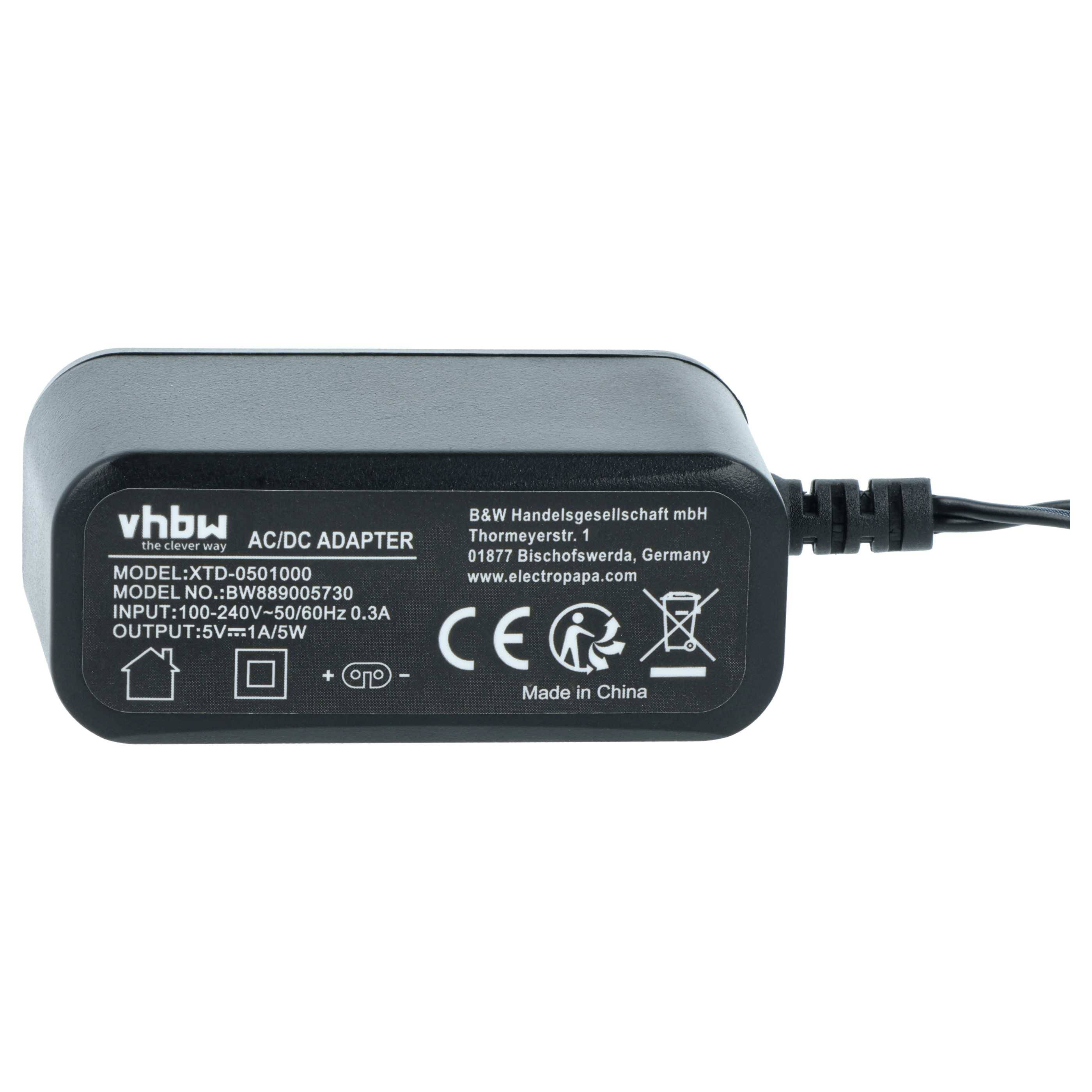 vhbw AC/DC Adapter', Modell KWD-SB01000, Eingangsspannung 100-240V 0,3A, Ausgangsspannung 5V 1A, schwarz, Steckernetzteil, gekennzeichnet mit 'Made in China'.