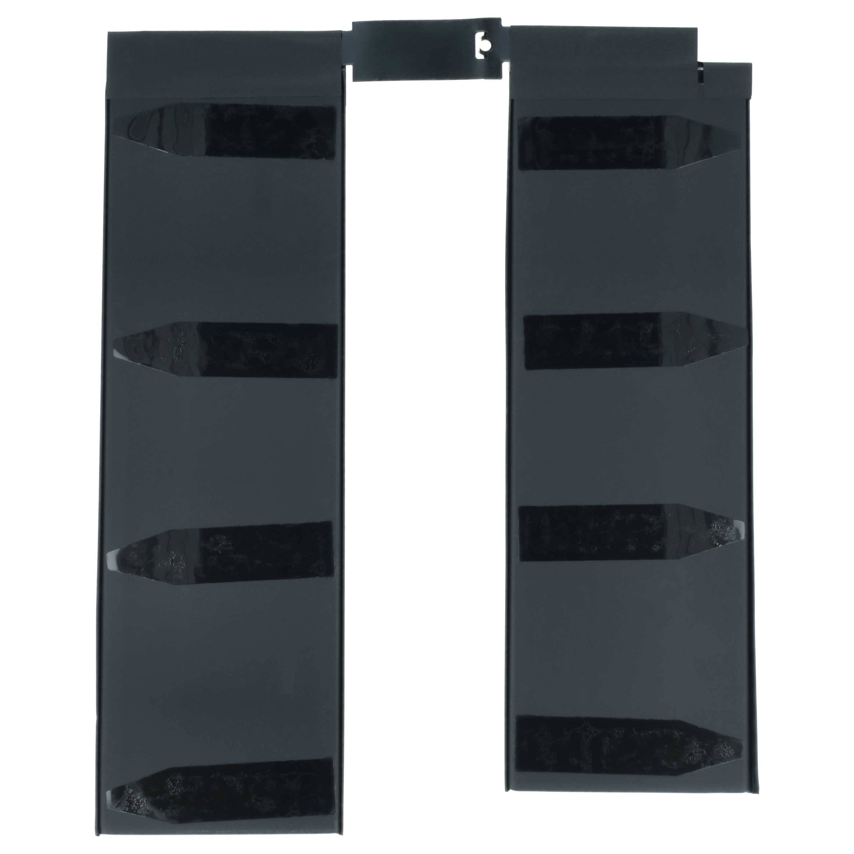 Vertikaler schwarzer Metallständer mit mehreren Schlitzen zum Organisieren von Gegenständen, geeignet zum Aufbewahren von kleinen Werkzeugen oder Zubehör in einer Werkstatt.