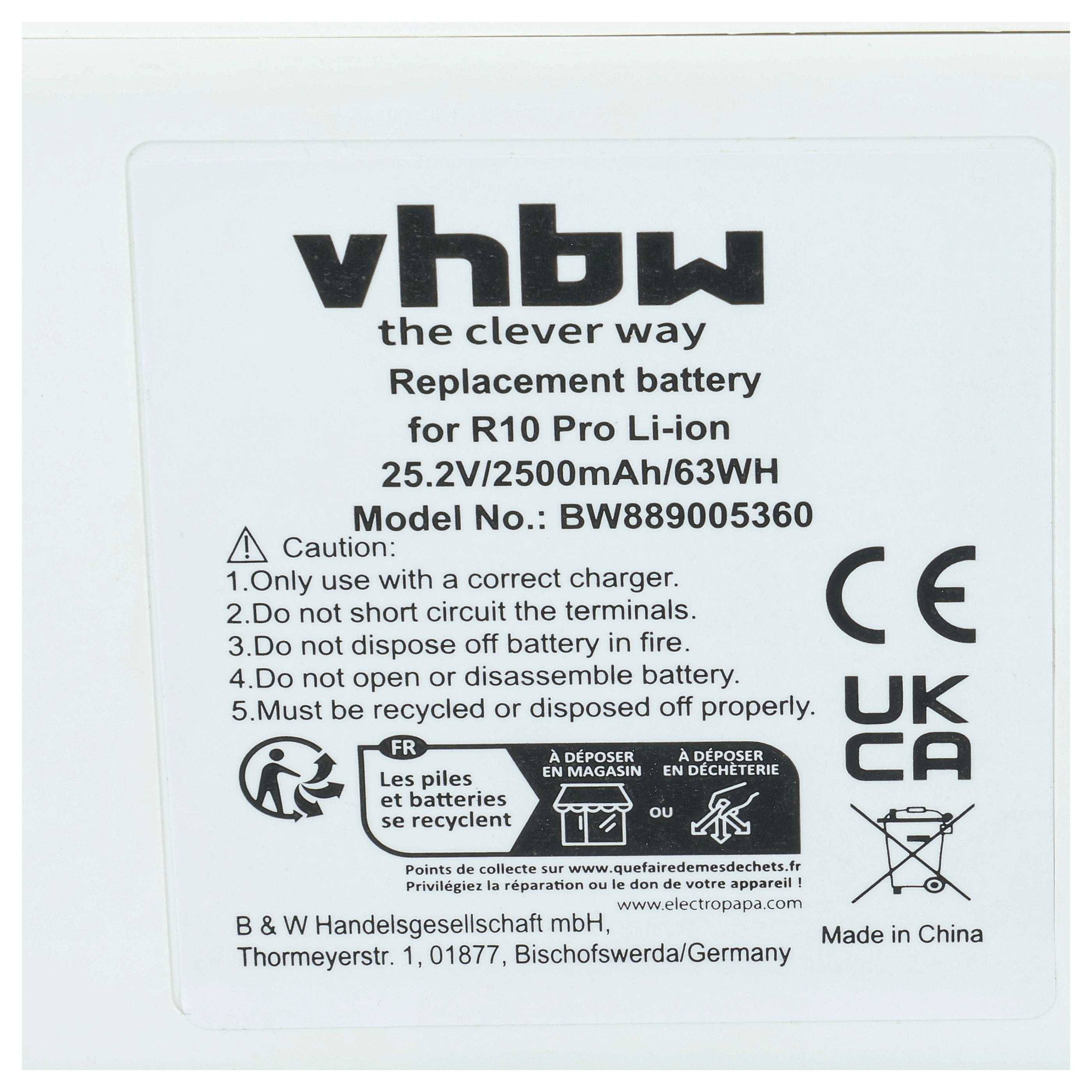 vhbw Akku kompatibel mit Dreame R10, R10 Pro Staubsauger Weiß (2,5 Ah, 25,2 V, Li-Ion)