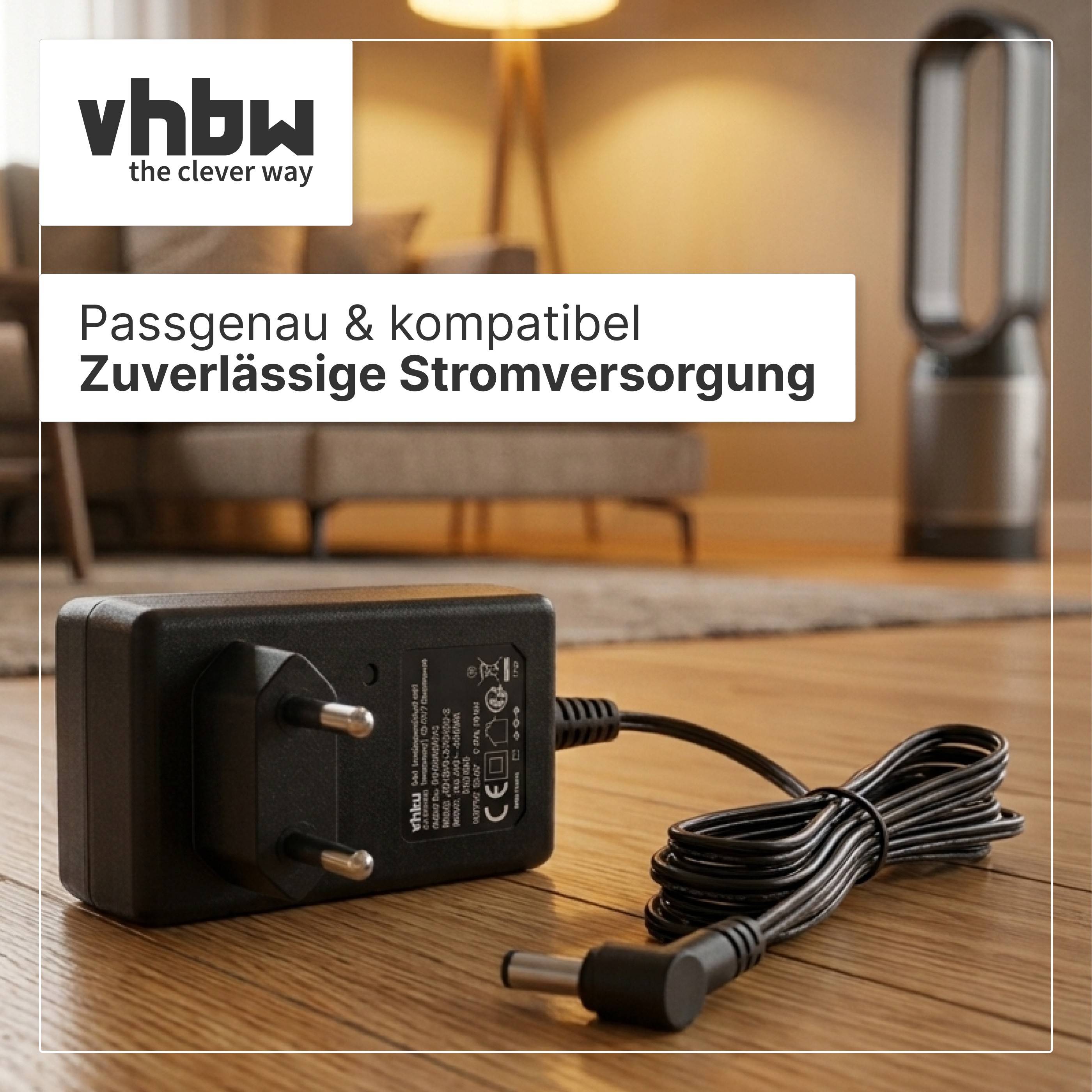 vhbw Marken-Netzteil auf Holzboden mit aufgewickeltem Kabel; Text sagt „Passgenau & kompatibel" und „Zuverlässige Stromversorgung"