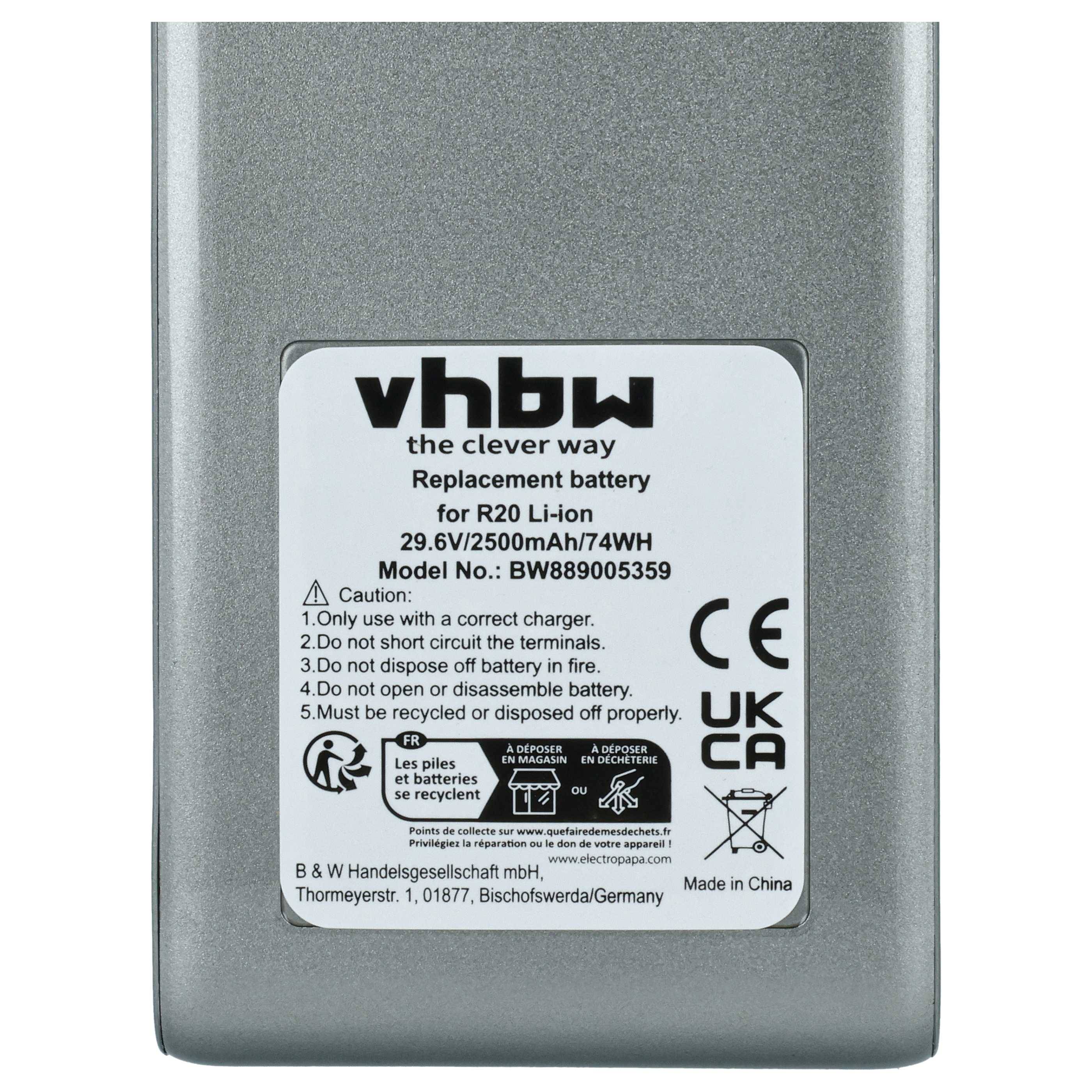 vhbw Akku kompatibel mit Dreame R20 Staubsauger Silber (2,5 Ah, 29,6 V, Li-Ion)