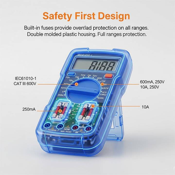 CEM DT-916N Multimeter für den Heimgebrauch – Spannung, Strom, Widerstand, Kapazität, Durchgang, Dioden, Frequenz sowie berührungslose Spannung