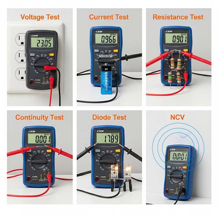 CEM DT-916N Multimeter für den Heimgebrauch – Spannung, Strom, Widerstand, Kapazität, Durchgang, Dioden, Frequenz sowie berührungslose Spannung
