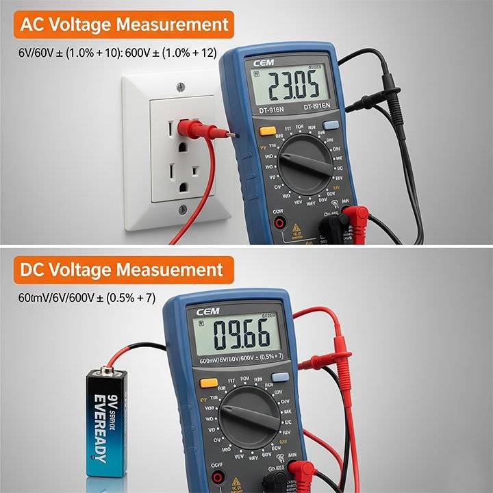 CEM DT-916N Multimeter für den Heimgebrauch – Spannung, Strom, Widerstand, Kapazität, Durchgang, Dioden, Frequenz sowie berührungslose Spannung