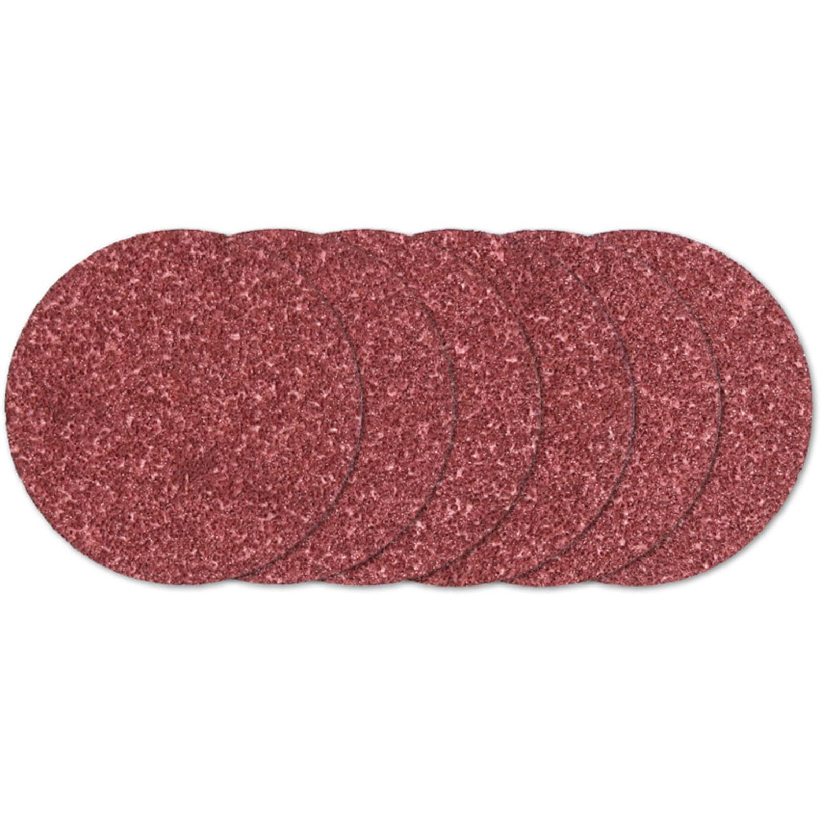 Fünf überlappende rotbraune Schleifscheiben, die in einer Reihe angeordnet sind und wahrscheinlich zum Schleifen oder Polieren von Oberflächen in der Baubranche verwendet werden.