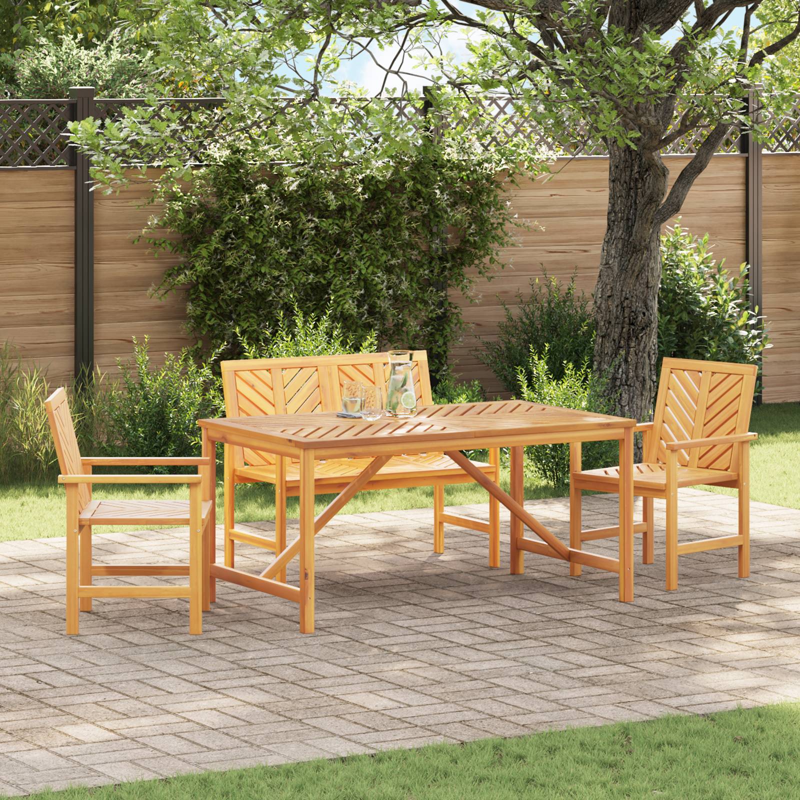 vidaXL 4-teiliges Garten Essset aus massivem Akazienholz