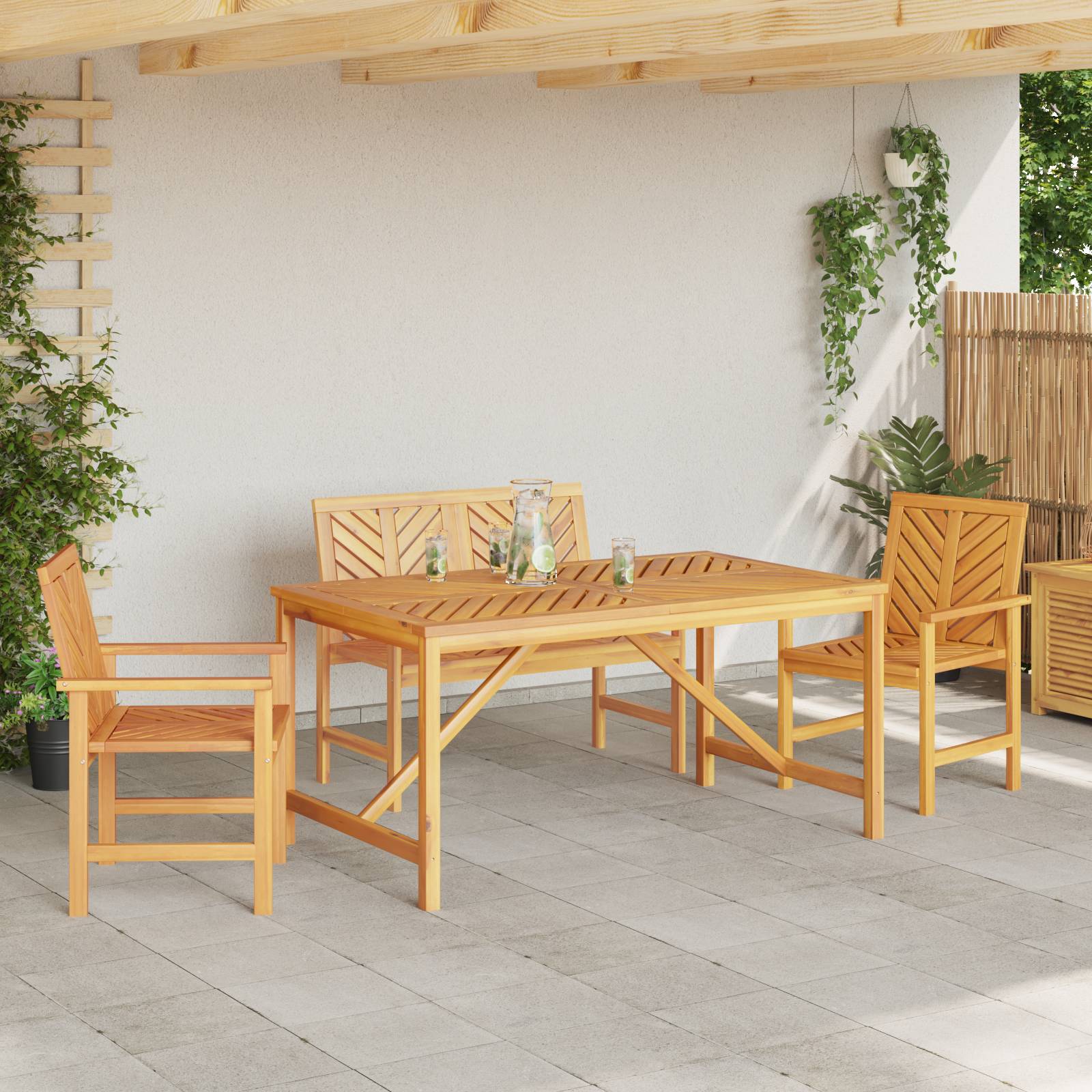 vidaXL 4-teiliges Garten Essset aus massivem Akazienholz