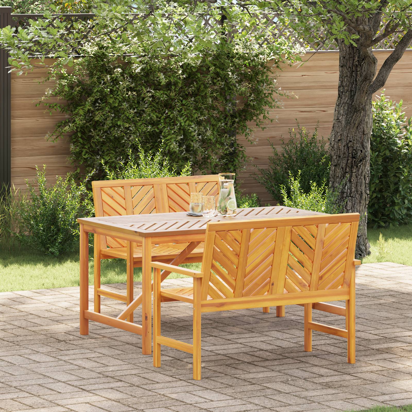 vidaXL 3-teilige Garten Essgruppe aus massivem Akazienholz