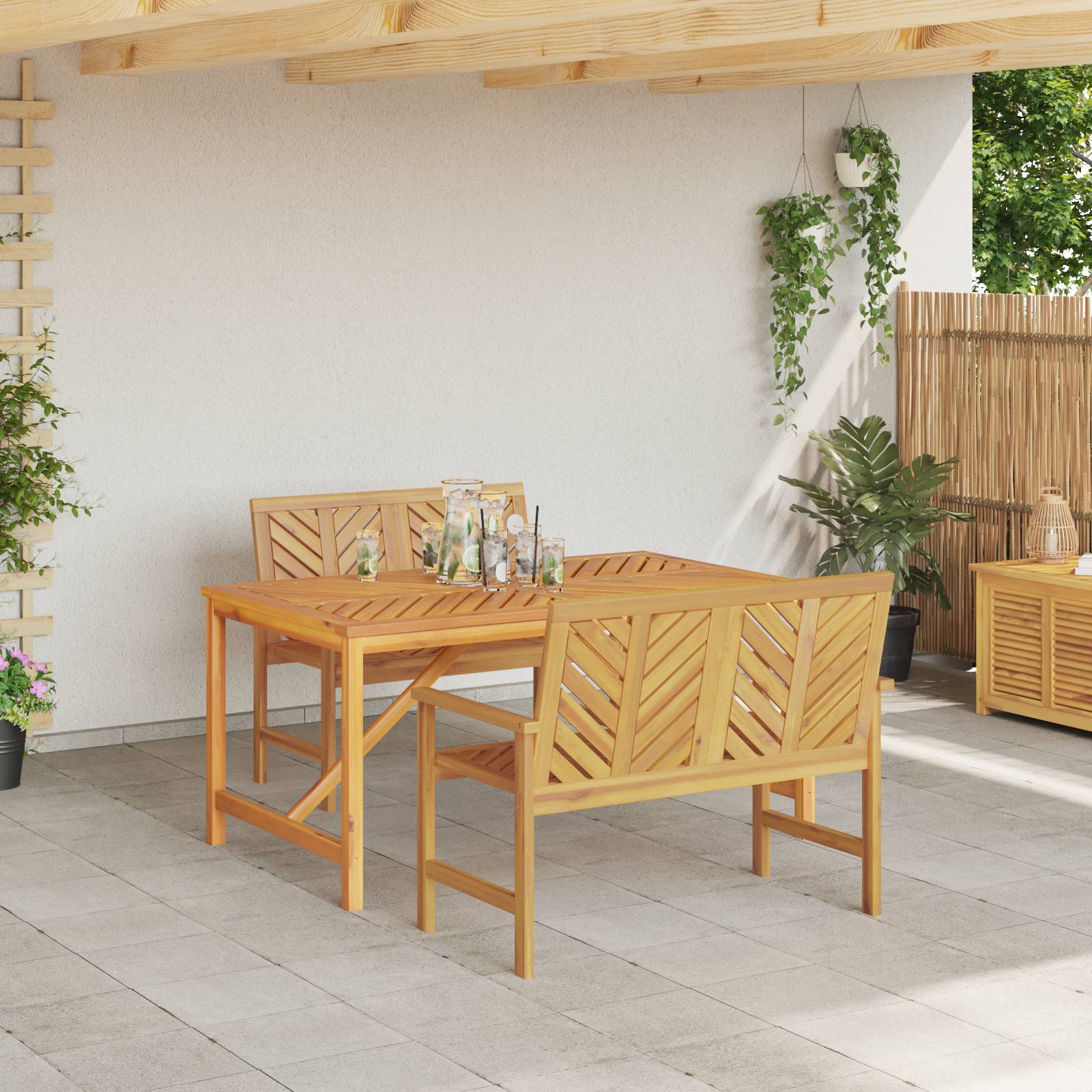 vidaXL 3-teilige Garten Essgruppe aus massivem Akazienholz
