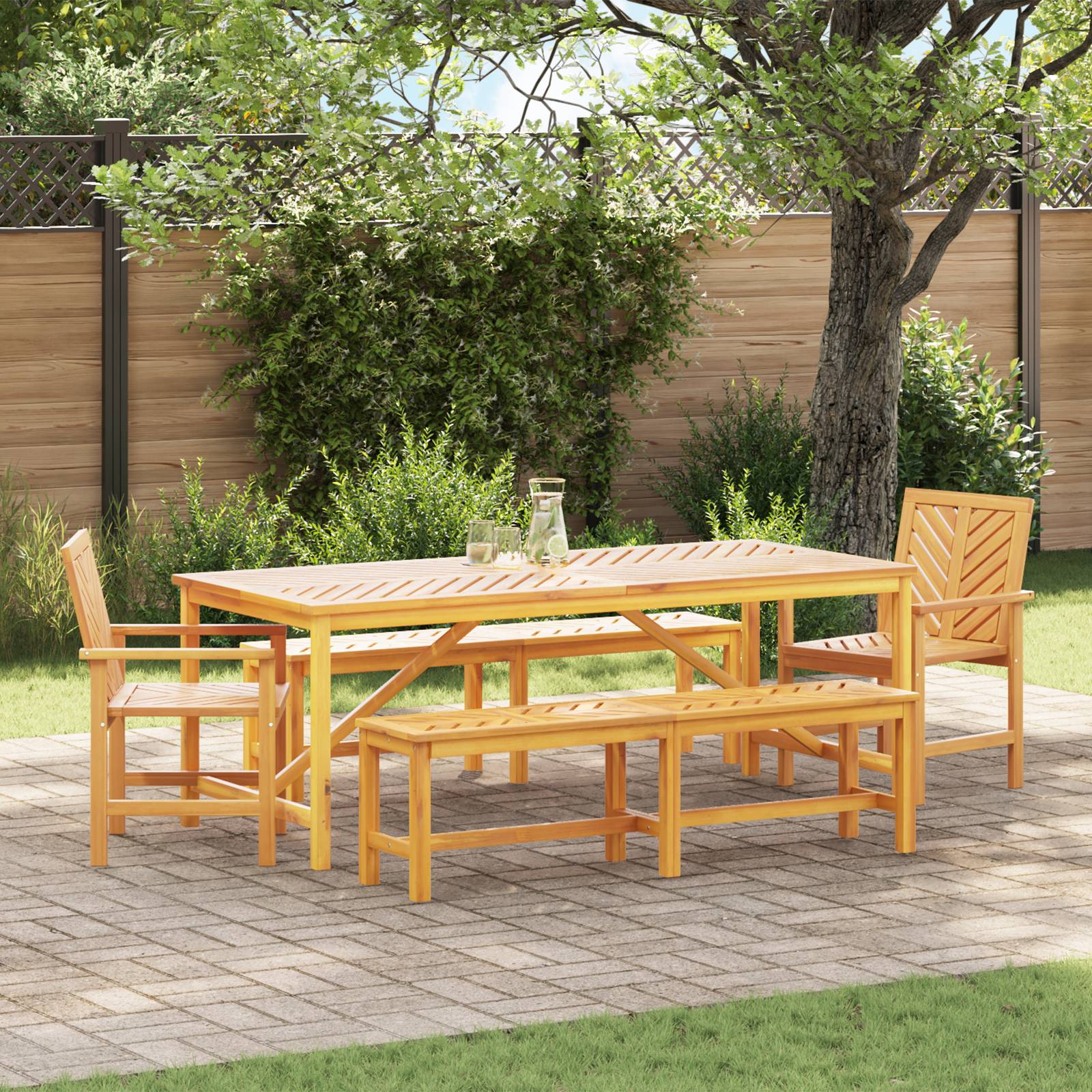 vidaXL 5-teilige Garten Essgruppe aus massivem Akazienholz